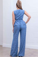 Blue Embroidered Pants Set back