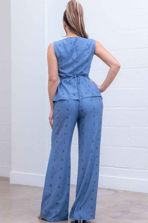 Blue Embroidered Pants Set back
