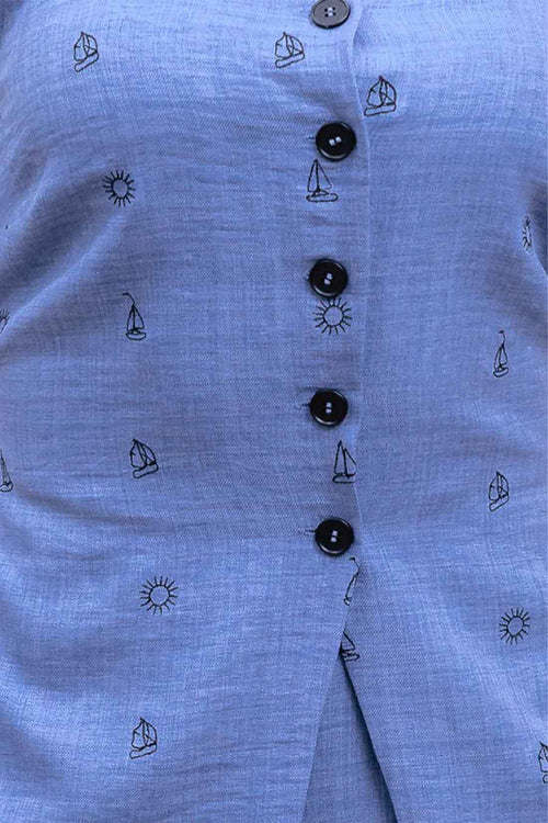 Blue Embroidered Pants Set detail