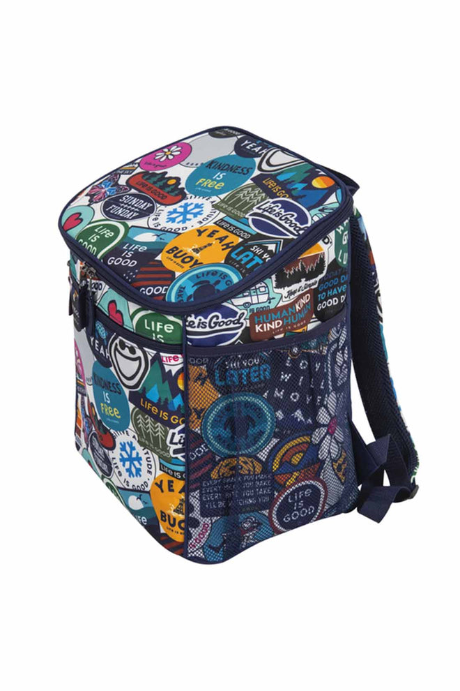 Life is Good Sticker Print 30-Can Backpack Cooler side