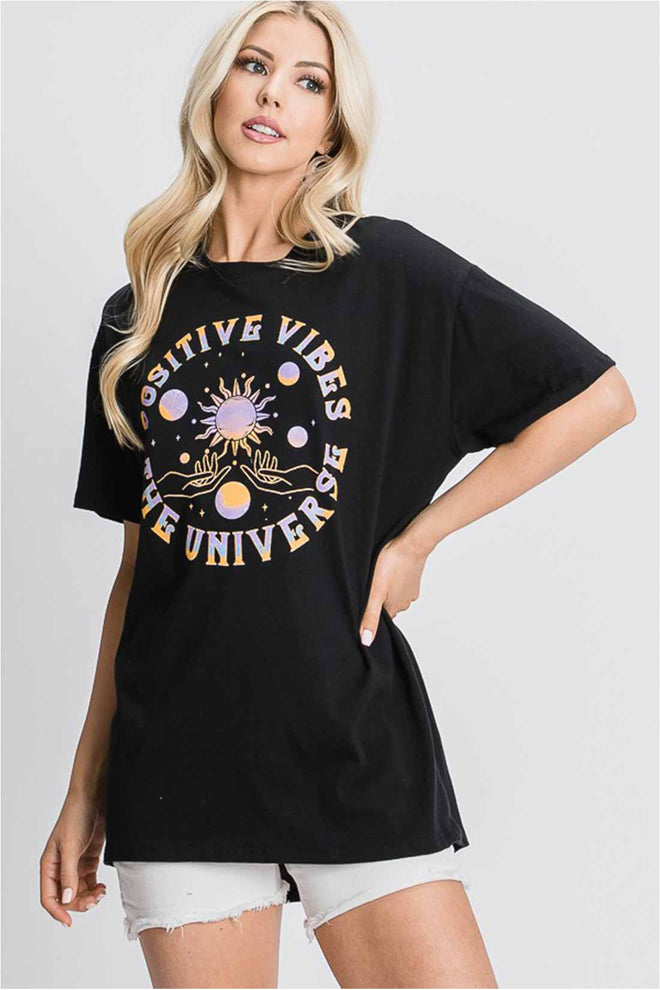 Black Positive Vibes Graphic Top