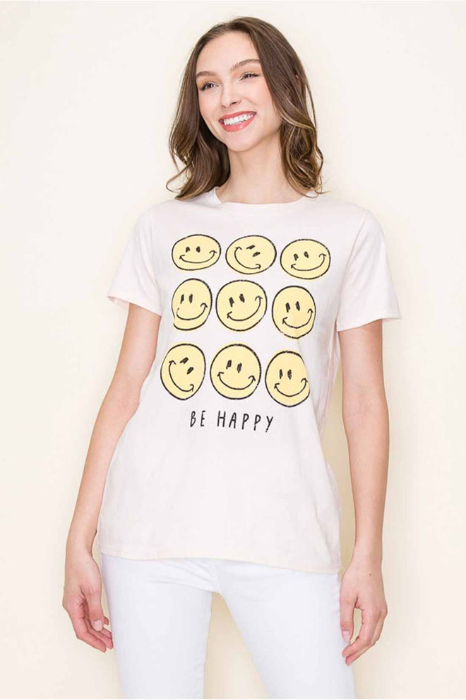 Natural Happy Faces Graphic Top