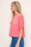 Coral Cropped Smiley Graphic Top side