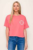 Coral Cropped Smiley Graphic Top
