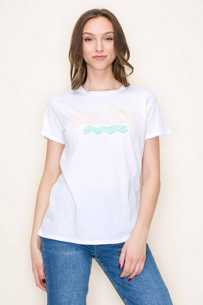 White High Tides Good Vibes Graphic Top