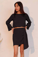 Black Long Sleeve Mini Skirt Set