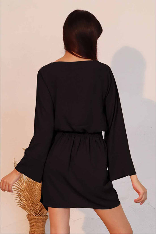 Black Long Sleeve Mini Skirt Set back