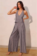 Denim Linen Plaid Pants Set