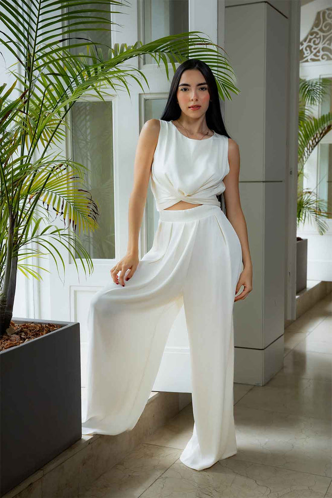 Ivory Silk Pants Set