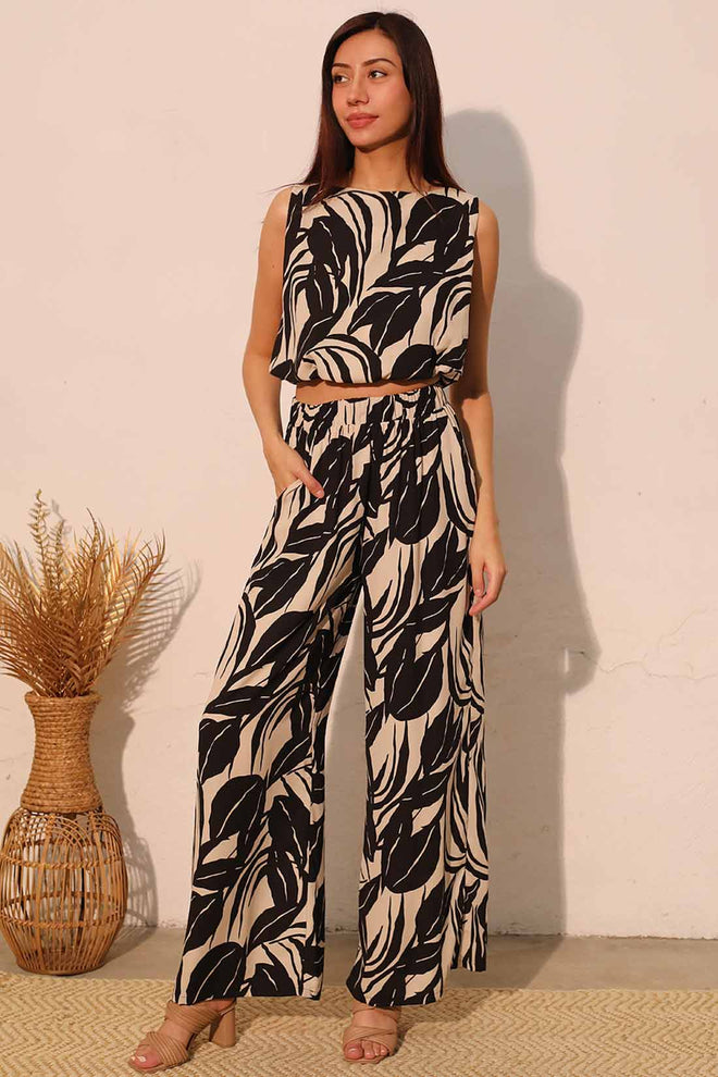 Black Lucca Leaf Pants Set