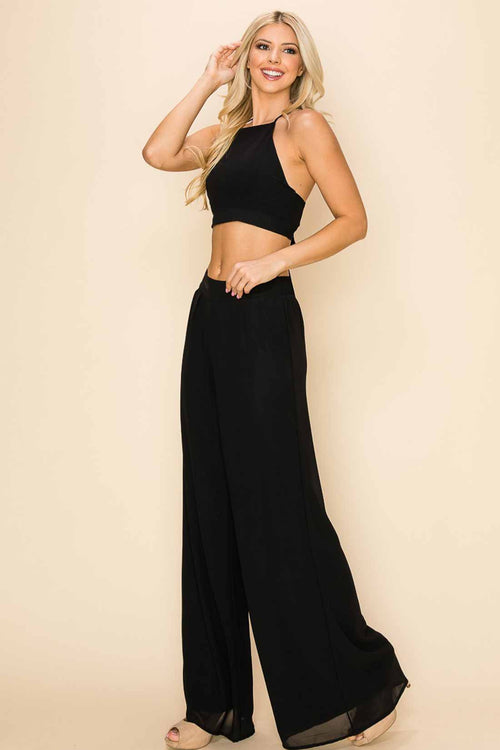 Kelly Black Crop Top Pants Set side