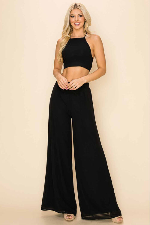 Kelly Black Crop Top Pants Set