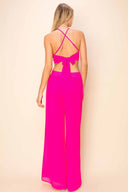 Kelly Fuchsia Crop Top Pants Set back