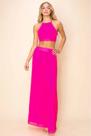 Kelly Fuchsia Crop Top Pants Set