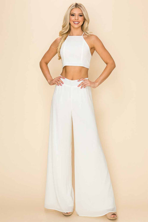 Kelly White Crop Top Pants Set