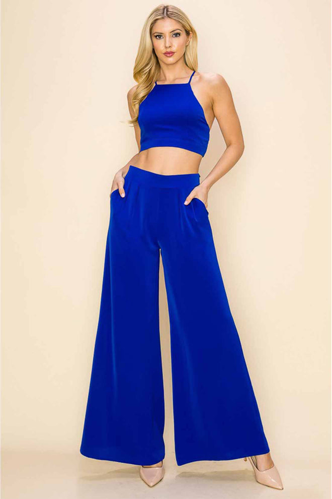 Jenna Blue Crop Top Pants Set
