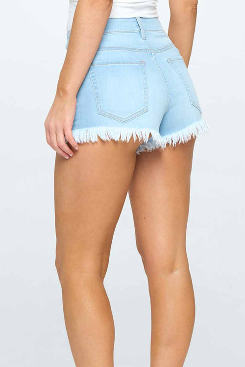 Vera Light Denim High Rise Distressed Shorts side