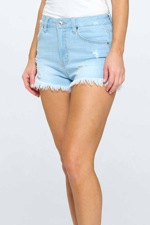 Vera Light Denim High Rise Distressed Shorts