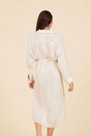 Ivory Gold Metallic Stripe Shirt Long Dress back