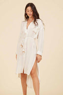 Ivory Gold Metallic Stripe Shirt Long Dress