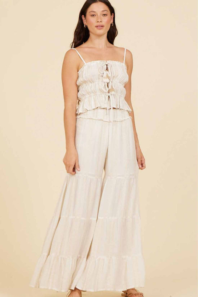 Ivory Gold Metallic Stripe Pants Set