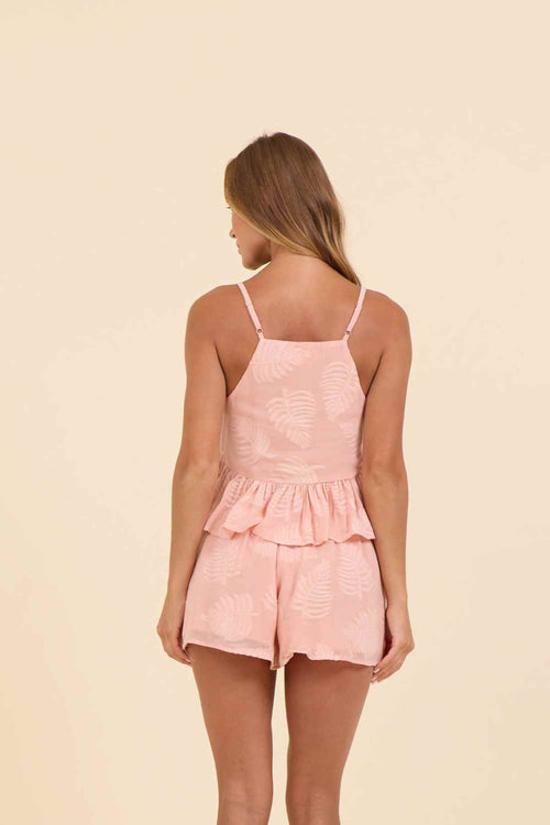 Soft Coral Shorts Set back