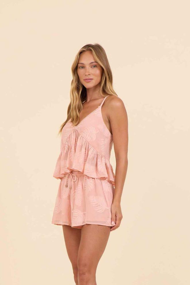 Soft Coral Shorts Set side