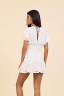 White Floral Eyelet Mini Dress back