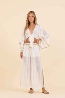 White Gold Texture Pants Set