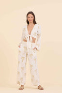 White Golden Palm Pants Set