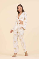 White Golden Palm Pants Set side