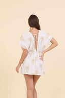 White Golden Palm Mini Dress back