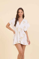 White Golden Palm Mini Dress