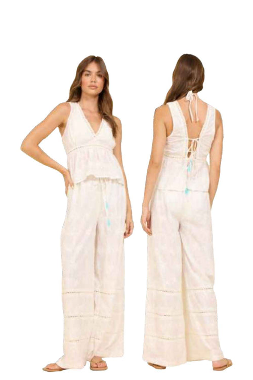 White Palm Eyelet Pants Set