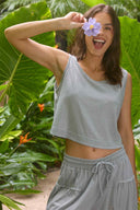 Sage Textured Slub Pants Set front