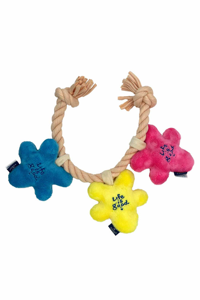 Life is Good Three Daisies Rope Dog Toy back