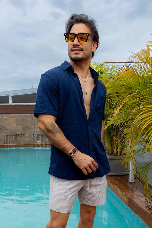 Navy Performance Seersucker Shirt