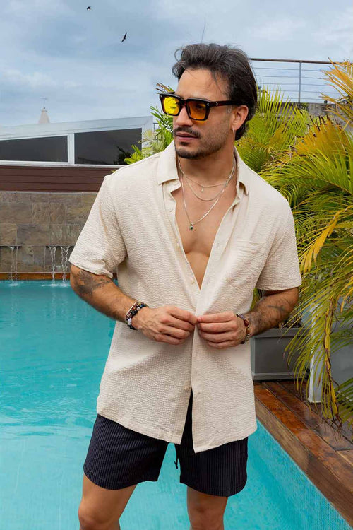 Tan Performance Seersucker Shirt