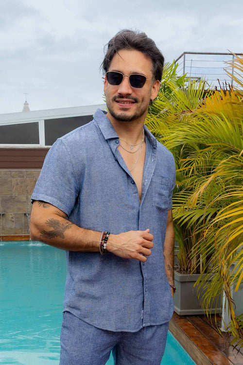 Navy Linen SS Shirt