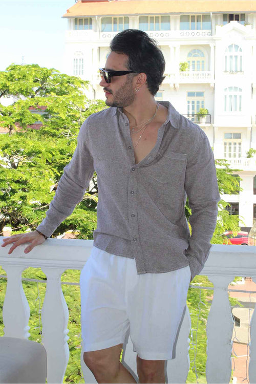 Brown Linen LS Shirt