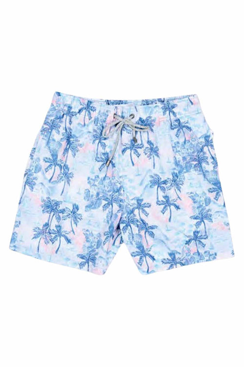 White Tropical Printed Swim Trunk