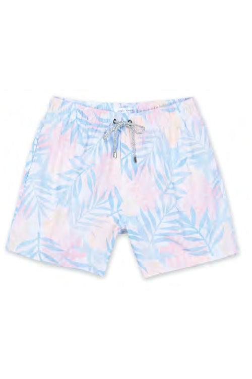 White Blue Printed Swim Trunk