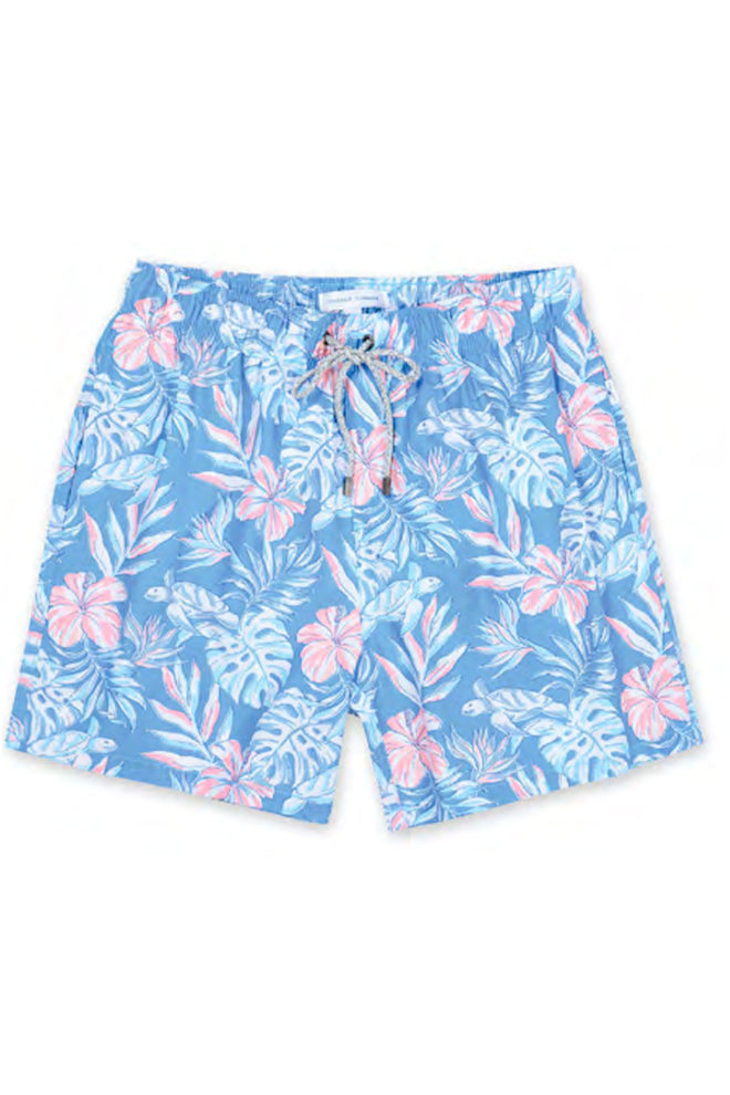 Blue Printed Flowers Swim Trunk