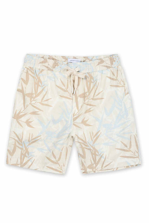 Khaki Printed Linen Shorts