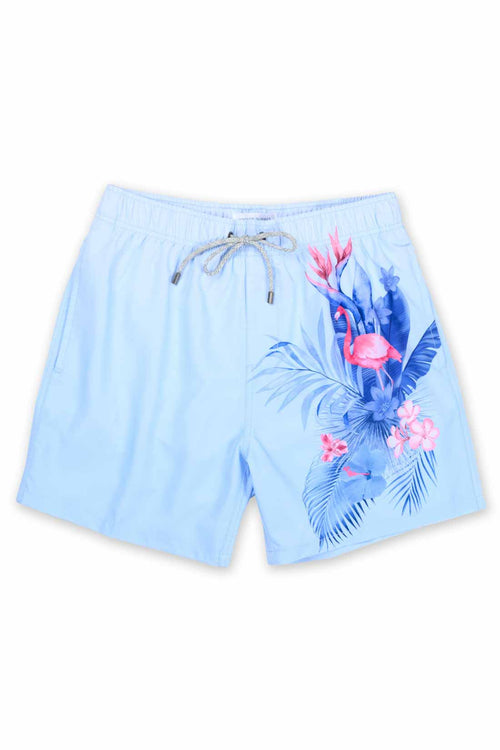 Light Blue Printed Boys Swim Trunk