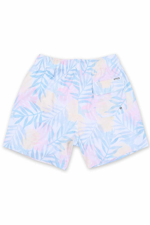 White Printed Leaves Boys Swim Trunk