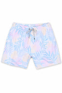 White Printed Leaves Boys Swim Trunk