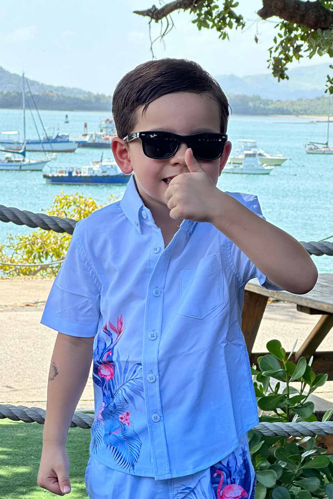 Light Blue Printed Boys Shirt lifestyle