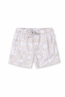 Beige shorts with a geometric pattern on a white background