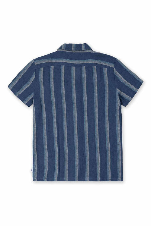 Blue and gray striped shirt on a white background